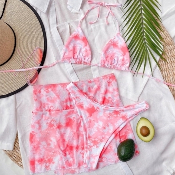 Triangle Tie Dye 3 Piece Bikini Set with Skirt - Picture 4 of 8